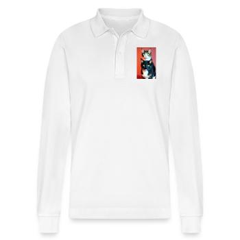 Kurzhaarige Hauskatzen - Stanley/Stella Unisex Bio-Langarm-Poloshirt Prepster - Weiß - Vorne - Anna (173cm) & Nico (186cm)