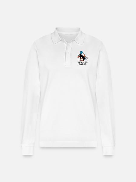 rocket_pinguin_white_c_3c - Stanley/Stella Unisex Bio-Langarm-Poloshirt Prepster - Weiß