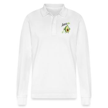 Avocado it! - Stanley/Stella Organic Unisex Long-Sleeved Polo Shirt Prepster - white - Front - Anna (173cm) & Nico (186cm)