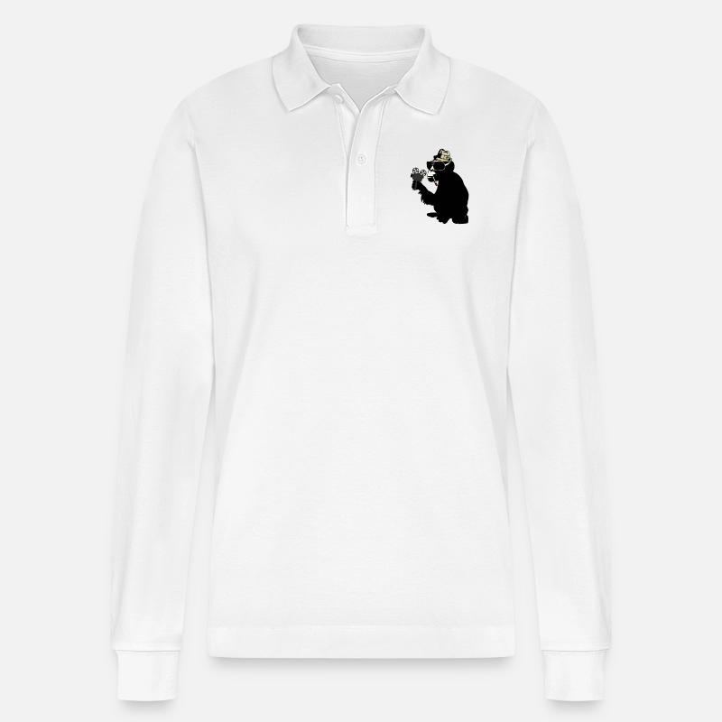 mr. brainwash monkey - Stanley/Stella Unisex Bio-Langarm-Poloshirt Prepster - Weiß
