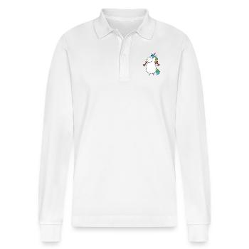 Thick unicorn shirt - Stanley/Stella Organic Unisex Long-Sleeved Polo Shirt Prepster - white - Front - Anna (173cm) & Nico (186cm)