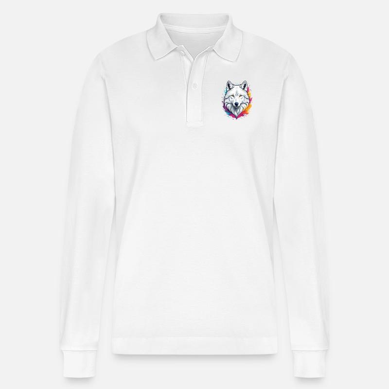 Arktischer Wolf - Stanley/Stella Unisex Bio-Langarm-Poloshirt Prepster - Weiß