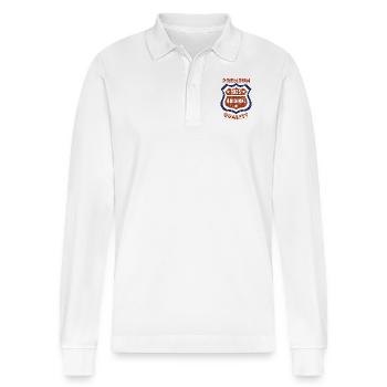 Premium quality 1925 - Stanley/Stella Organic Unisex Long-Sleeved Polo Shirt Prepster - white - Front - Anna (173cm) & Nico (186cm)