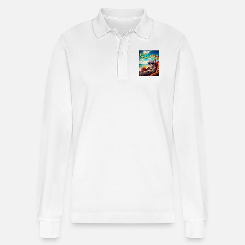 Just Relax Cat - Stanley/Stella Unisex Bio-Langarm-Poloshirt Prepster - Weiß