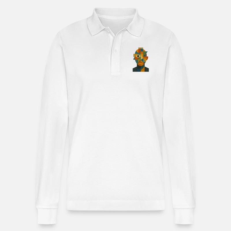 Abstraktes Gesicht - Stanley/Stella Unisex Bio-Langarm-Poloshirt Prepster - Weiß