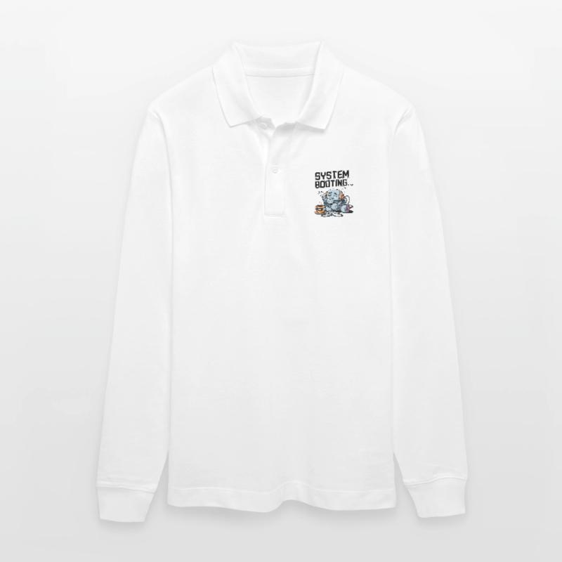 Sleepy Robot Booting with Java.exe Coffee – Funny Stanley/Stella Organic Unisex Long-Sleeved Polo Shirt Prepster