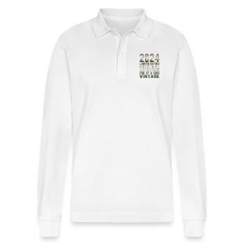 Limited Edition since 2024 Birthday Vintage 2024 - Stanley/Stella Organic Unisex Long-Sleeved Polo Shirt Prepster - white - Front - Anna (173cm) & Nico (186cm)