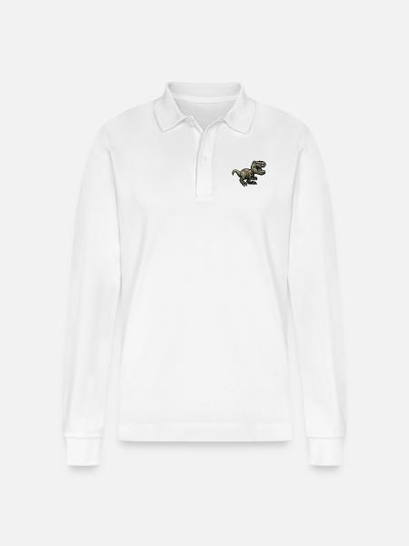 Dinosaur T-Rex Comic - Stanley/Stella Organic Unisex Long-Sleeved Polo Shirt Prepster - white