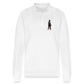 Bitcoin Bazooka – Die Bitcoin-Armee – Samurai 02 - Stanley/Stella Unisex Bio-Langarm-Poloshirt Prepster - Weiß - Vorne - Anna (173cm) & Nico (186cm)