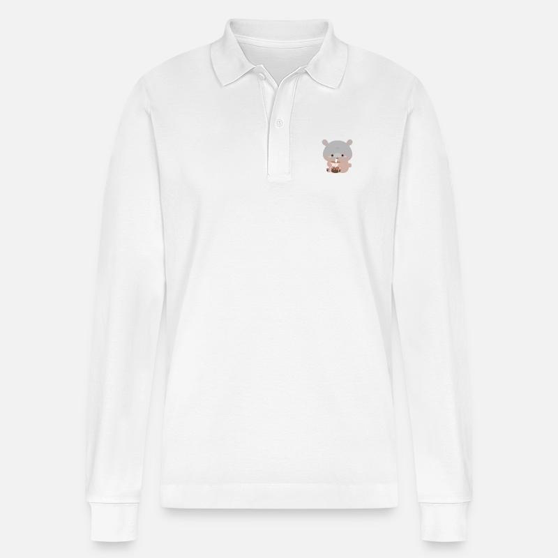Zwerg-Nilpferd-Boba-Tee - Stanley/Stella Unisex Bio-Langarm-Poloshirt Prepster - Weiß