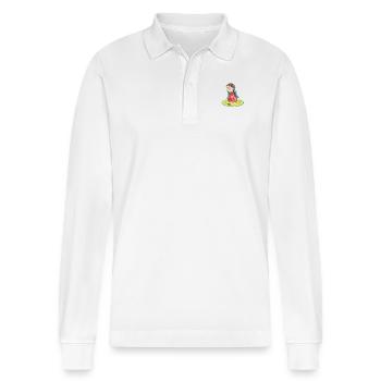 granny - Stanley/Stella Organic Unisex Long-Sleeved Polo Shirt Prepster - white - Front - Anna (173cm) & Nico (186cm)