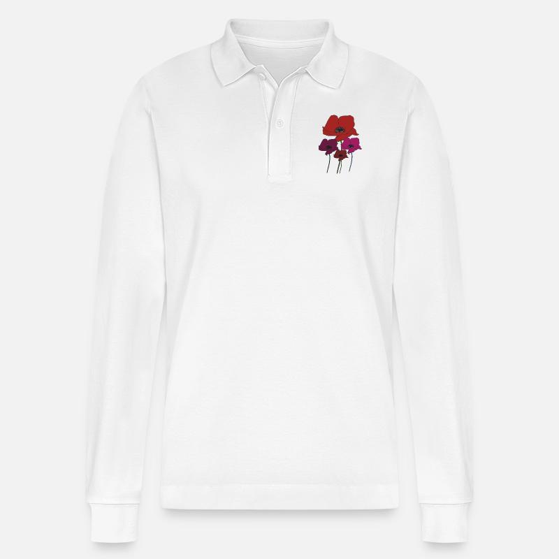 mohnblumenstrauss - Stanley/Stella Unisex Bio-Langarm-Poloshirt Prepster - Weiß