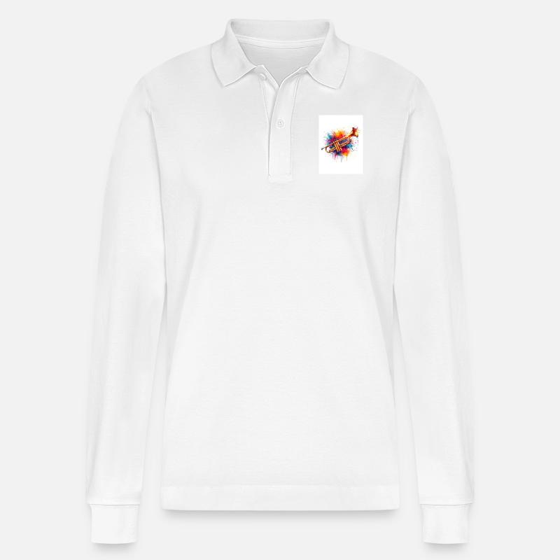 Trompette aquarelle - Polo à manches longues bio PREPSTER Stanley/Stella Unisexe - blanc