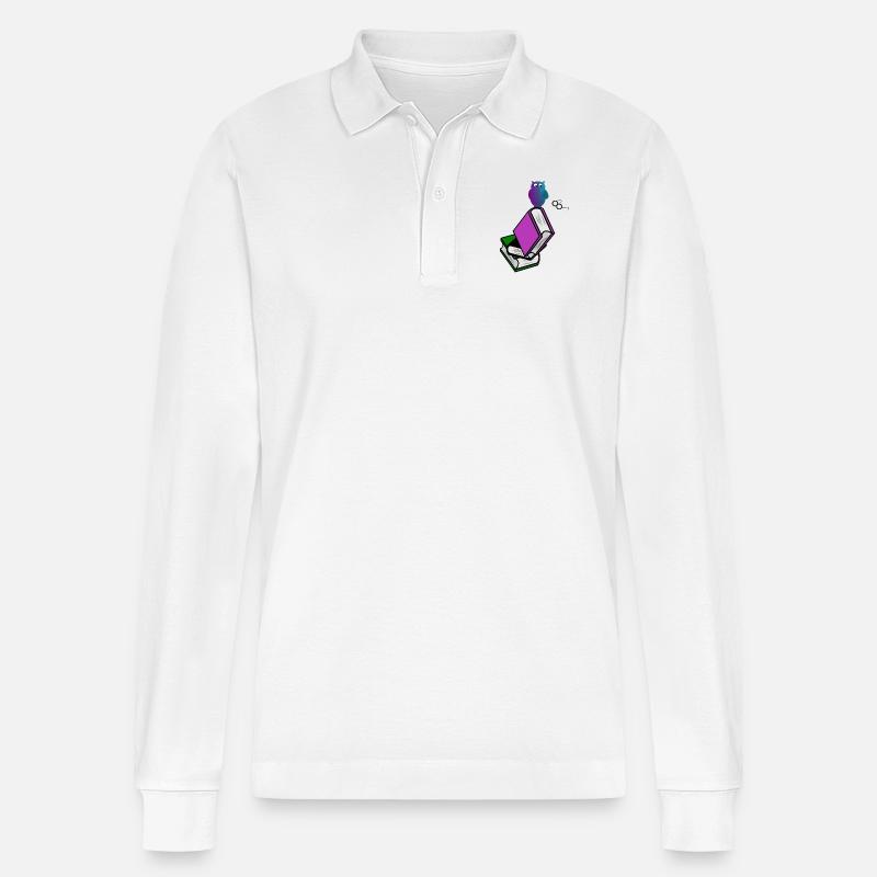 Buch Mit Eule - Stanley/Stella Unisex Bio-Langarm-Poloshirt Prepster - Weiß