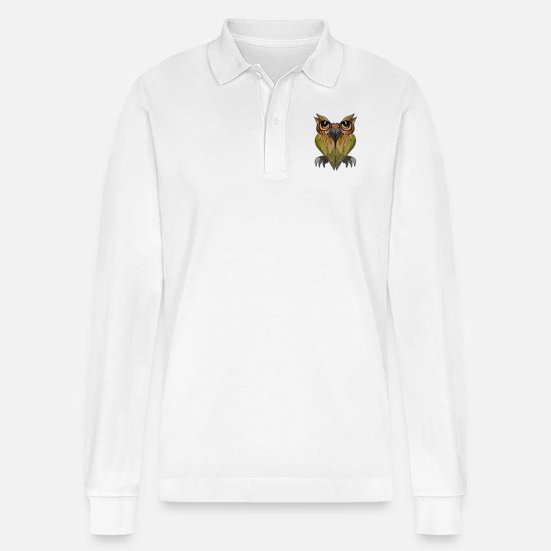 Eule Vogel - Stanley/Stella Unisex Bio-Langarm-Poloshirt Prepster - Weiß