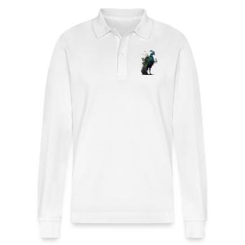 Watercolor Peacock - Stanley/Stella Organic Unisex Long-Sleeved Polo Shirt Prepster - white - Front - Anna (173cm) & Nico (186cm)