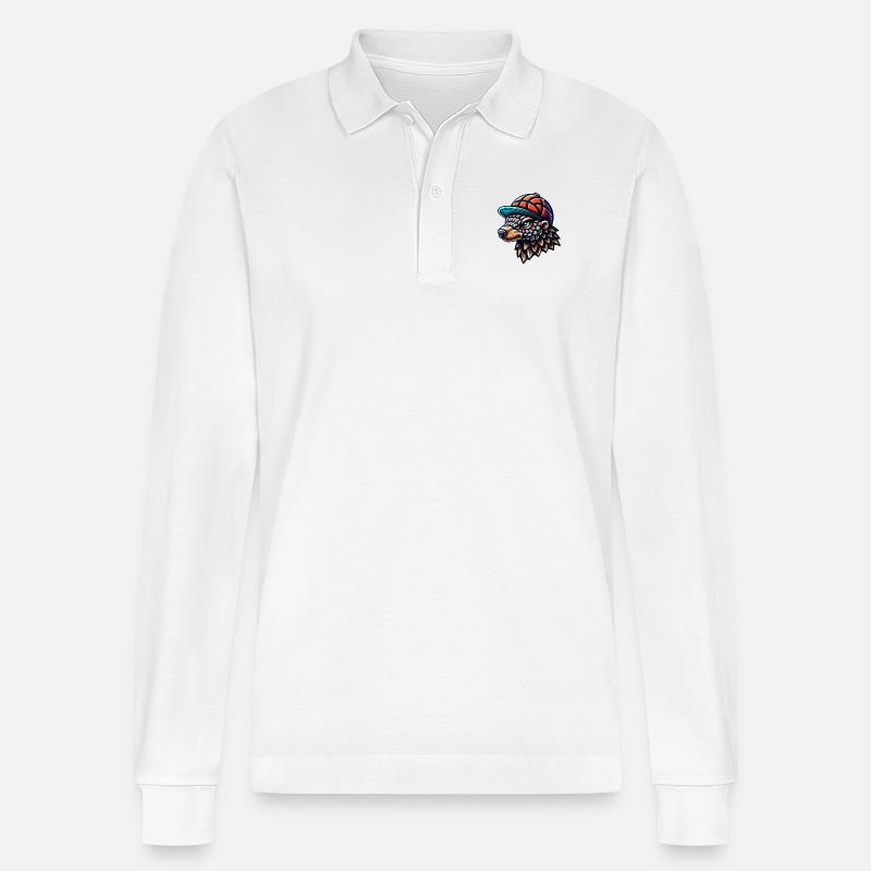 Cooles Pangolin mit Basecap - Stanley/Stella Unisex Bio-Langarm-Poloshirt Prepster - Weiß