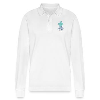 Fisch-T-Shirt Krake - Stanley/Stella Unisex Bio-Langarm-Poloshirt Prepster - Weiß - Vorne - Anna (173cm) & Nico (186cm)