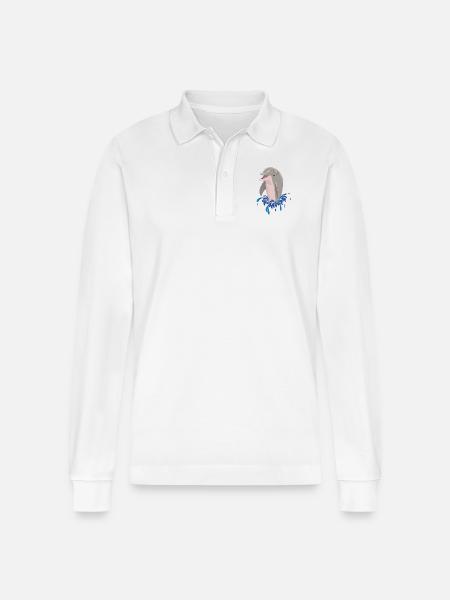 Dolphin sea beach splashes - Stanley/Stella Organic Unisex Long-Sleeved Polo Shirt Prepster - white