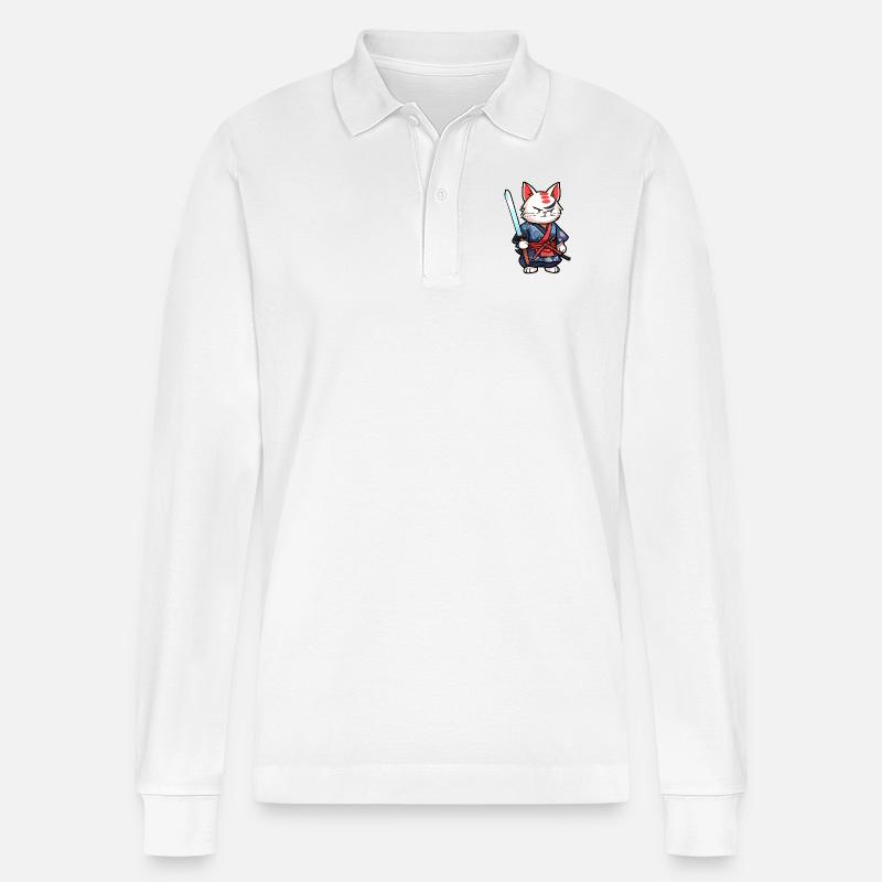 Chat samouraï #25 - Polo à manches longues bio PREPSTER Stanley/Stella Unisexe - blanc
