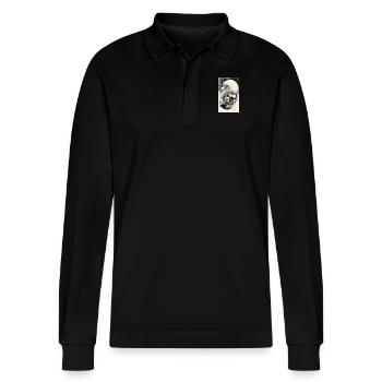 urban geometric landscape - Stanley/Stella Organic Unisex Long-Sleeved Polo Shirt Prepster - black - Front - Anna (173cm) & Nico (186cm)