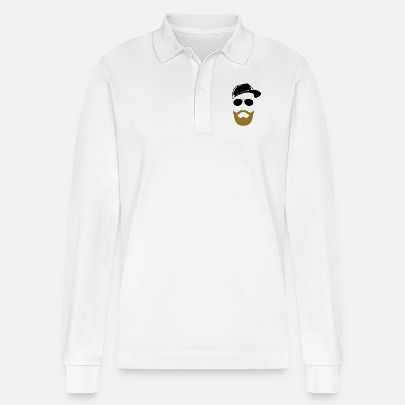 Gesicht mit Bart - Stanley/Stella Unisex Bio-Langarm-Poloshirt Prepster - Weiß