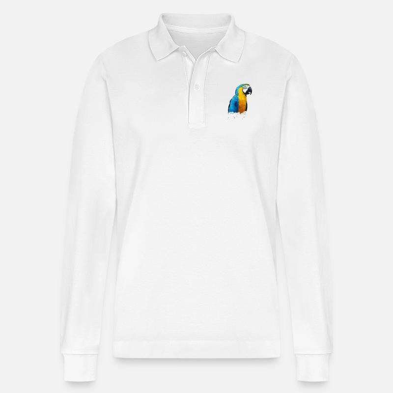 Papagei - Stanley/Stella Unisex Bio-Langarm-Poloshirt Prepster - Weiß