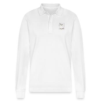 skeptical eagle owl (eyes and feet) - Stanley/Stella Organic Unisex Long-Sleeved Polo Shirt Prepster - white - Front - Anna (173cm) & Nico (186cm)