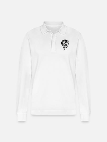 Snakehead Dragon in Tribal Style - Stanley/Stella Organic Unisex Long-Sleeved Polo Shirt Prepster - white