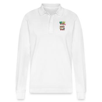 Topfpflanzen Trio - Stanley/Stella Unisex Bio-Langarm-Poloshirt Prepster - Weiß - Vorne - Anna (173cm) & Nico (186cm)