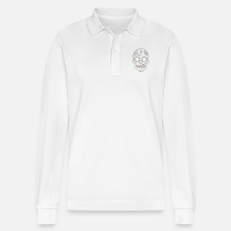 Sugar Skull - Stanley/Stella Unisex Bio-Langarm-Poloshirt Prepster - Weiß