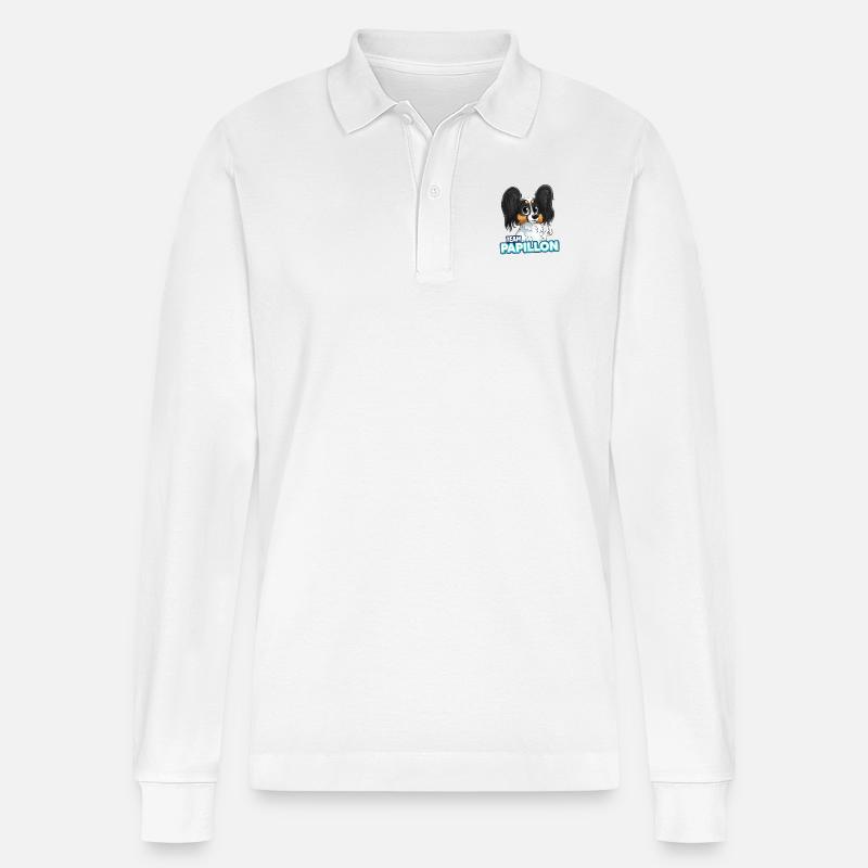 TEAM Schmetterling - Schwarz & Hellbraun - Stanley/Stella Unisex Bio-Langarm-Poloshirt Prepster - Weiß