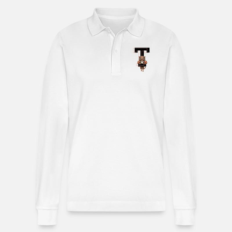 Tiger Buchstabe T - Geschenkidee - Stanley/Stella Unisex Bio-Langarm-Poloshirt Prepster - Weiß