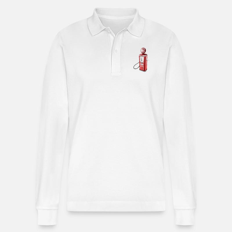 Zapfsäule - Stanley/Stella Unisex Bio-Langarm-Poloshirt Prepster - Weiß