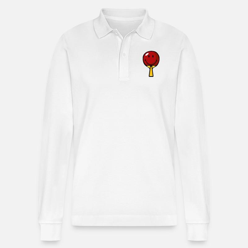 Smiley Table Tennis Racket - Stanley/Stella Unisex Bio-Langarm-Poloshirt Prepster - Weiß