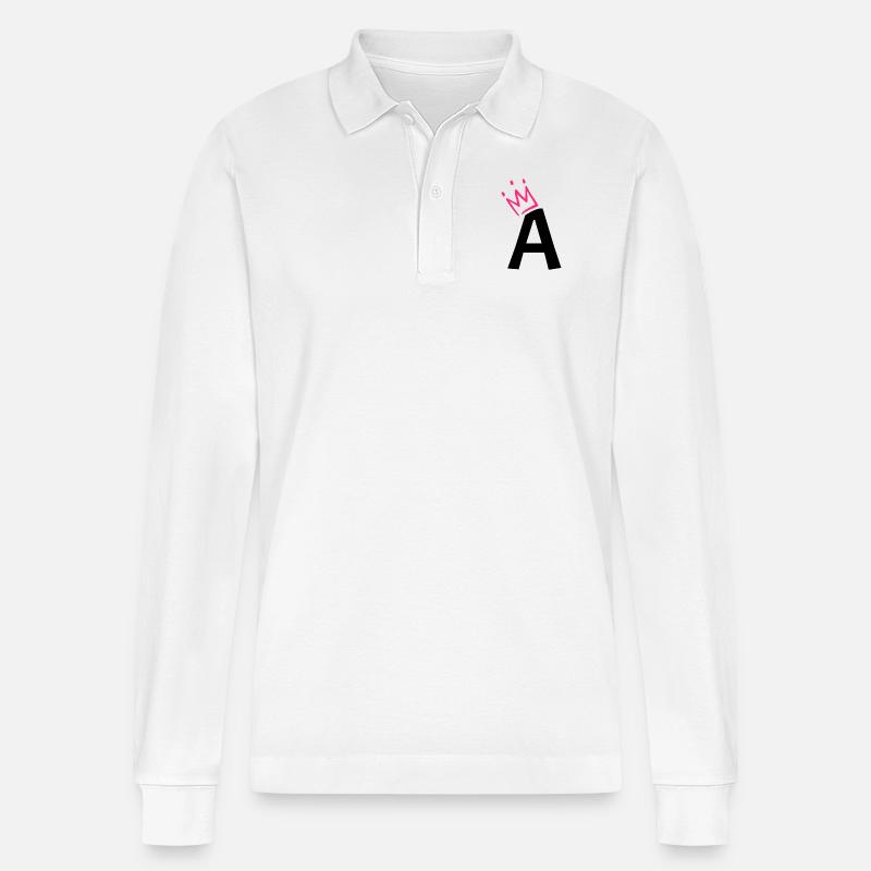 Buchstabe A mit Krone - Stanley/Stella Unisex Bio-Langarm-Poloshirt Prepster - Weiß