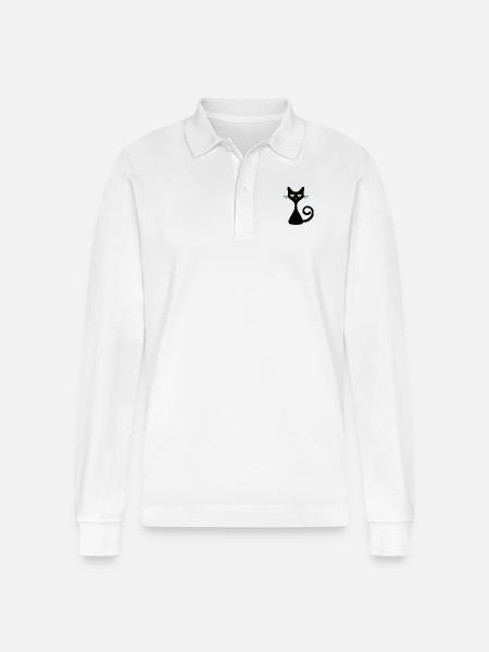 Black Cat - Stanley/Stella Unisex Bio-Langarm-Poloshirt Prepster - Weiß