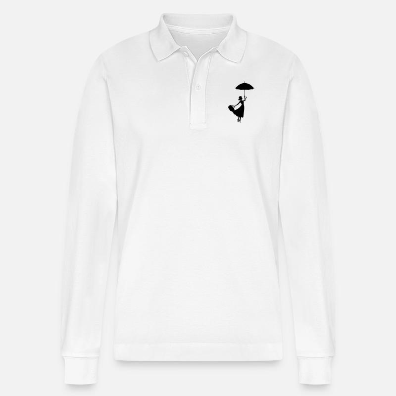 frau regenschirm - Stanley/Stella Unisex Bio-Langarm-Poloshirt Prepster - Weiß