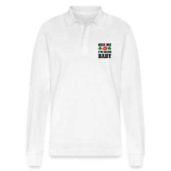 kiss me im irish baby - Stanley/Stella Organic Unisex Long-Sleeved Polo Shirt Prepster - white - Front - Anna (173cm) & Nico (186cm)
