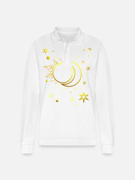 Sol, Måne og Stjerner Spirituel astrologi - Stanley/Stella Prepster økologisk unisex langærmet poloshirt - hvid