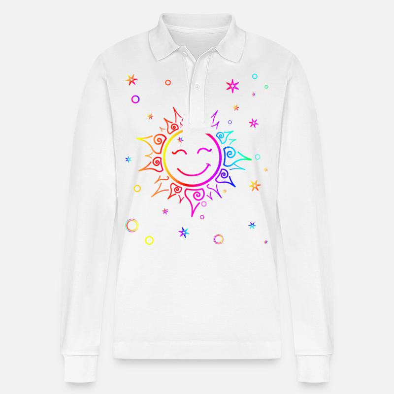 lächelnde Sonne Farbverlauf Regenbogen - Stanley/Stella Unisex Bio-Langarm-Poloshirt Prepster - Weiß