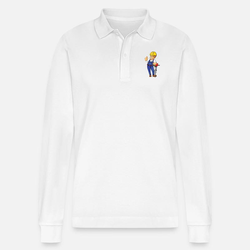 construction worker bauarbeiter strassenbau2 - Stanley/Stella Unisex Bio-Langarm-Poloshirt Prepster - Weiß