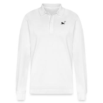 Monkey black and white monkey shadow on chest - Stanley/Stella Organic Unisex Long-Sleeved Polo Shirt Prepster - white - Front - Anna (173cm) & Nico (186cm)