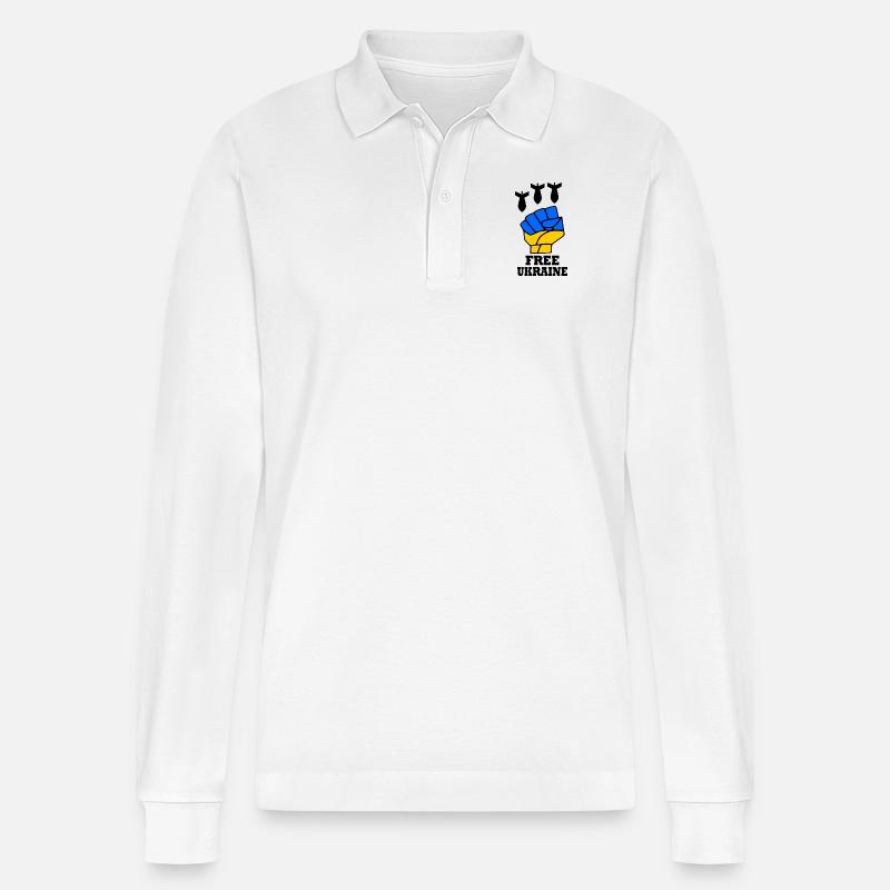 Ukraine - Stanley/Stella Unisex Bio-Langarm-Poloshirt Prepster - Weiß