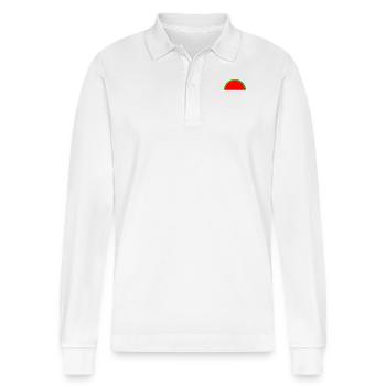melon rain - Stanley/Stella Organic Unisex Long-Sleeved Polo Shirt Prepster - white - Front - Anna (173cm) & Nico (186cm)