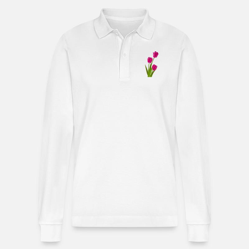 Tulpe Geschenk Geschenkidee - Stanley/Stella Unisex Bio-Langarm-Poloshirt Prepster - Weiß