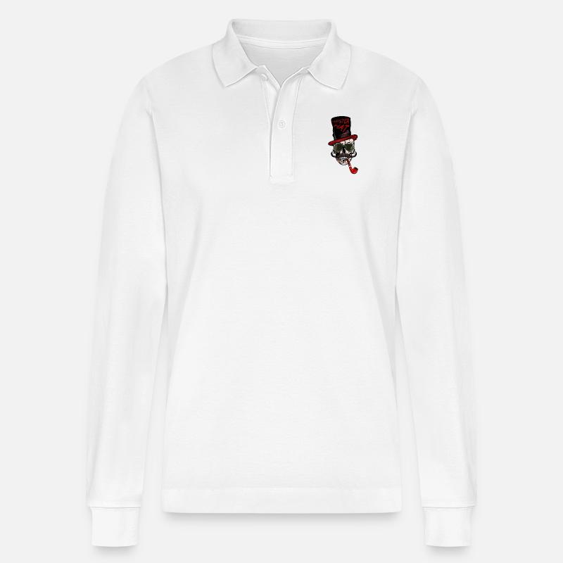 Kopf des Todeshippie-Hutschnurrbart-Kranzitats - Stanley/Stella Unisex Bio-Langarm-Poloshirt Prepster - Weiß
