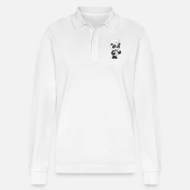 Kochender Comic Panda - Stanley/Stella Unisex Bio-Langarm-Poloshirt Prepster - Weiß