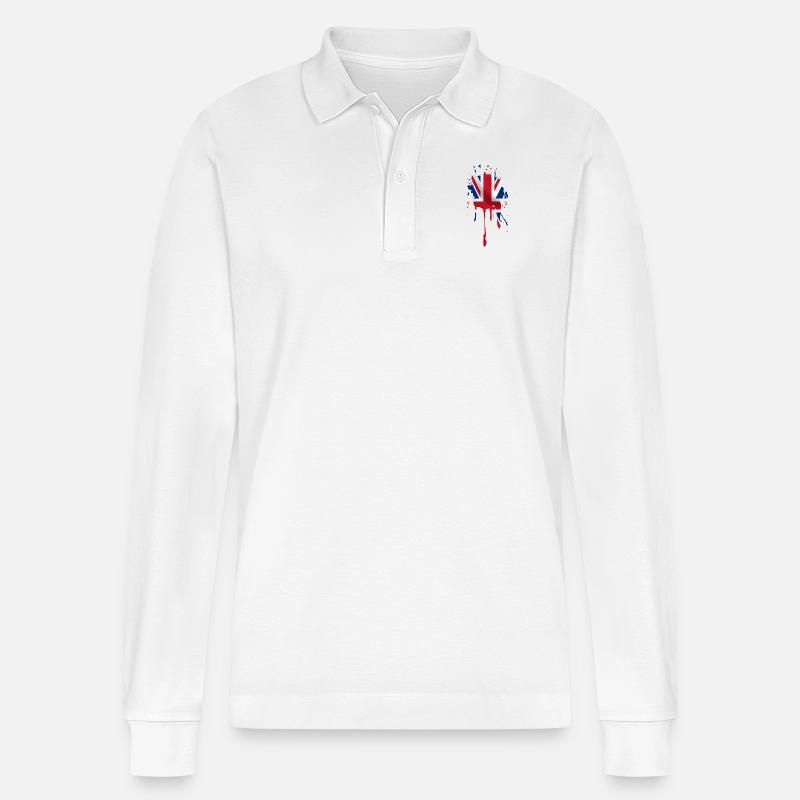 union jack - Stanley/Stella Organic Unisex Long-Sleeved Polo Shirt Prepster - white