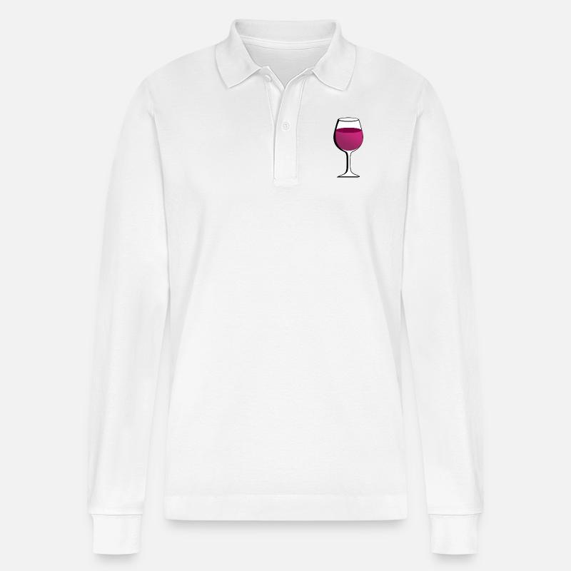 Glas mit rotem Wein - Stanley/Stella Unisex Bio-Langarm-Poloshirt Prepster - Weiß